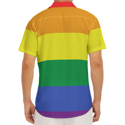LGBT Pride Rainbow Striped Print Men's Deep V-Neck Shirt