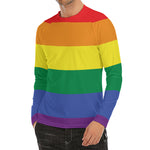 LGBT Pride Rainbow Striped Print Men's Long Sleeve Rash Guard