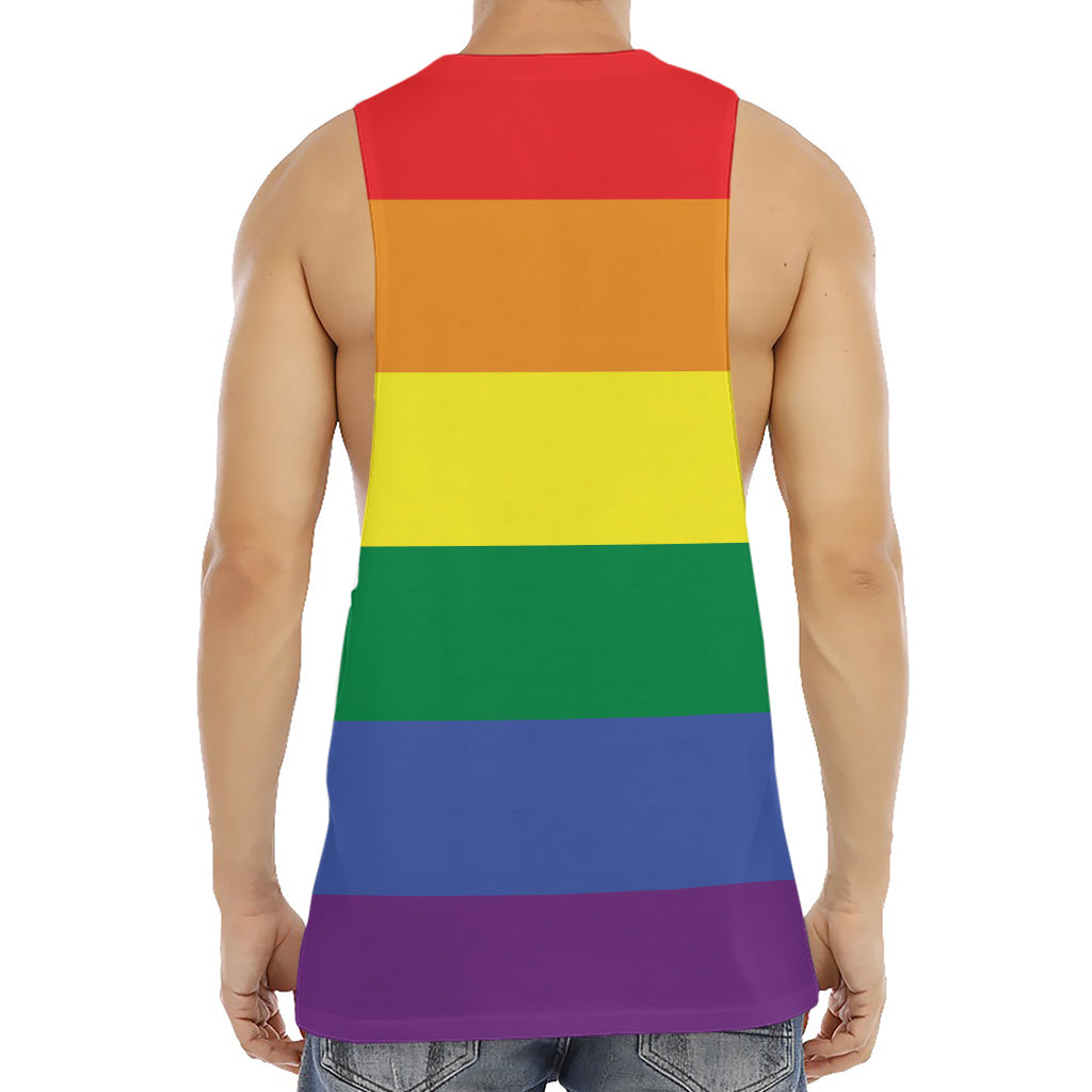 LGBT Pride Rainbow Striped Print Men's Muscle Tank Top