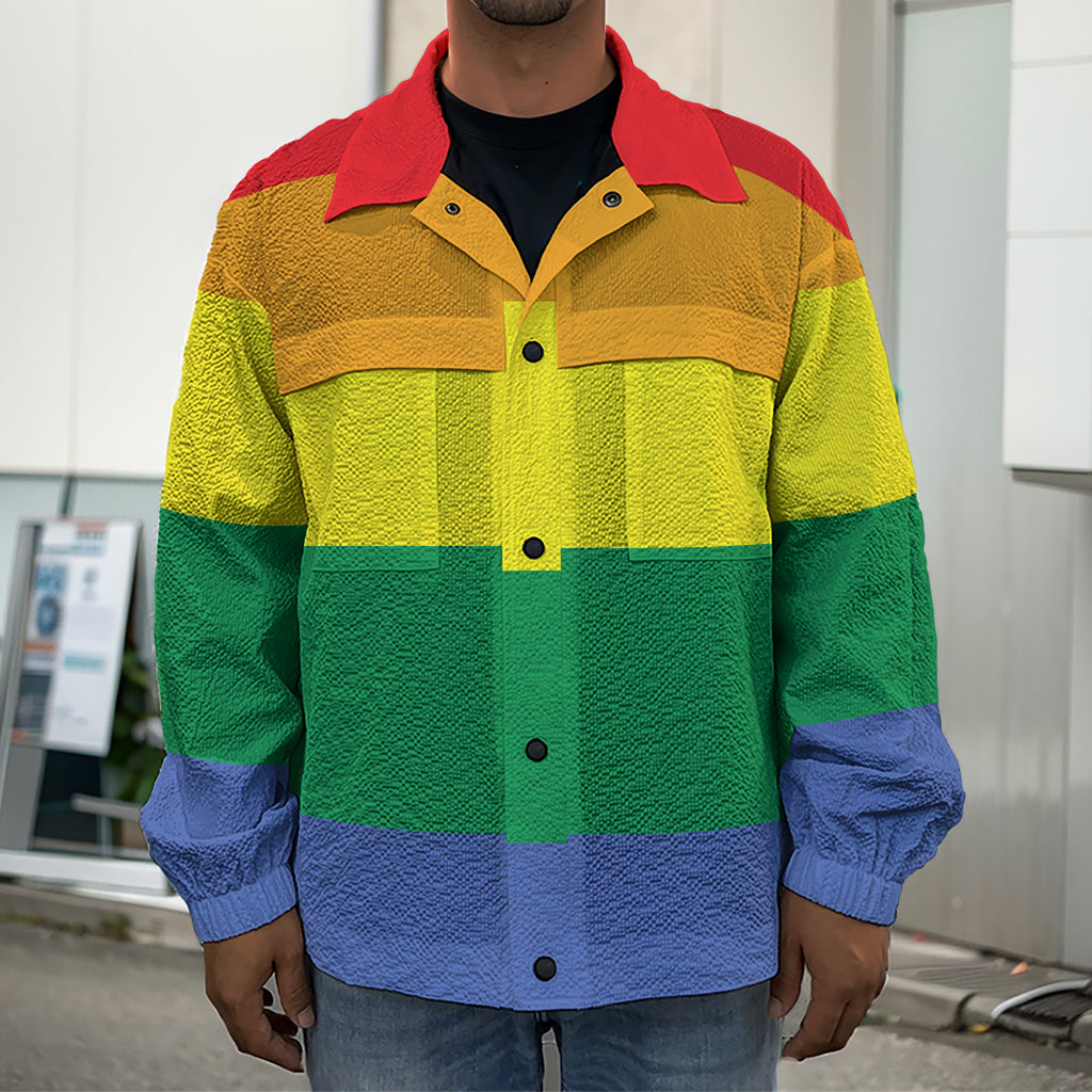 LGBT Pride Rainbow Striped Print Men's Shirt Jacket