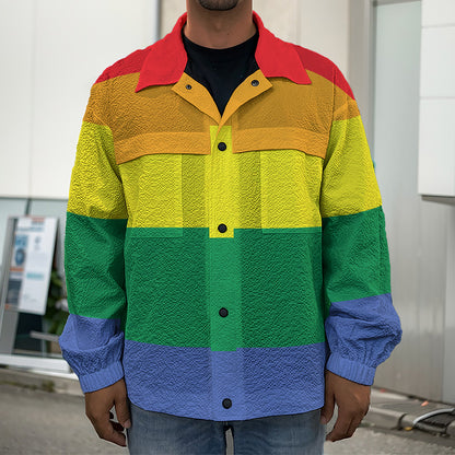 LGBT Pride Rainbow Striped Print Men's Shirt Jacket