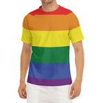 LGBT Pride Rainbow Striped Print Men's Short Sleeve Rash Guard