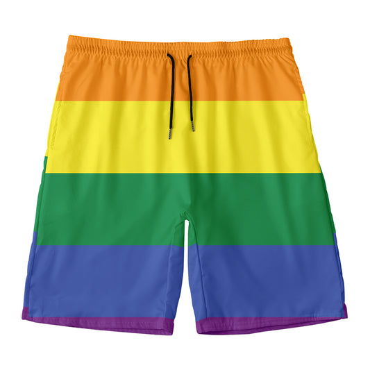 LGBT Pride Rainbow Striped Print Men's Swim Trunks