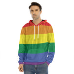 LGBT Pride Rainbow Striped Print Men's Velvet Pullover Hoodie
