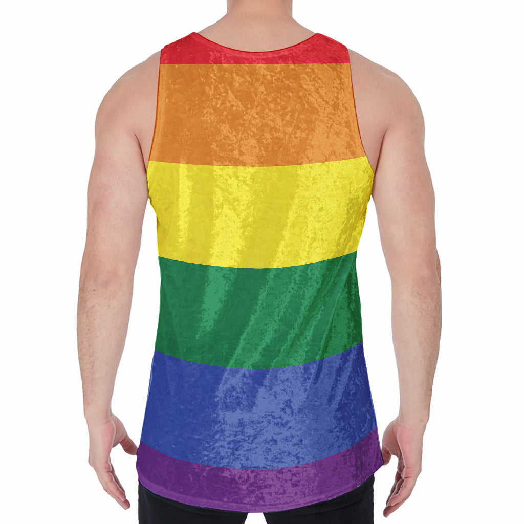 LGBT Pride Rainbow Striped Print Men's Velvet Tank Top