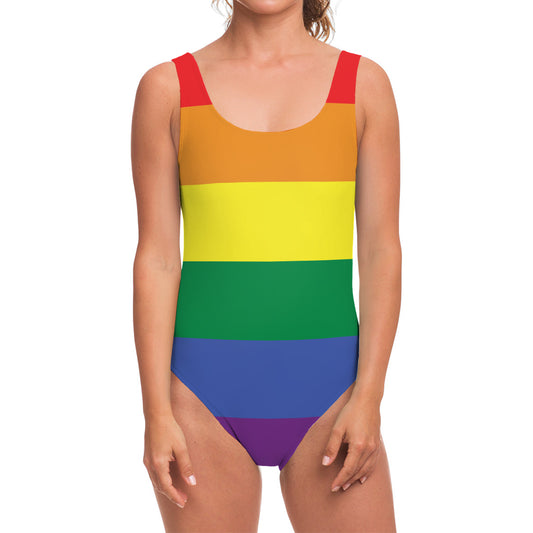 LGBT Pride Rainbow Striped Print One Piece Swimsuit