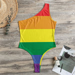 LGBT Pride Rainbow Striped Print One Shoulder Bodysuit