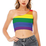 LGBT Pride Rainbow Striped Print One Shoulder Crop Top
