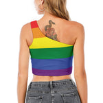 LGBT Pride Rainbow Striped Print One Shoulder Crop Top