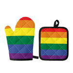 LGBT Pride Rainbow Striped Print Oven Mitt And Pot Holder Set