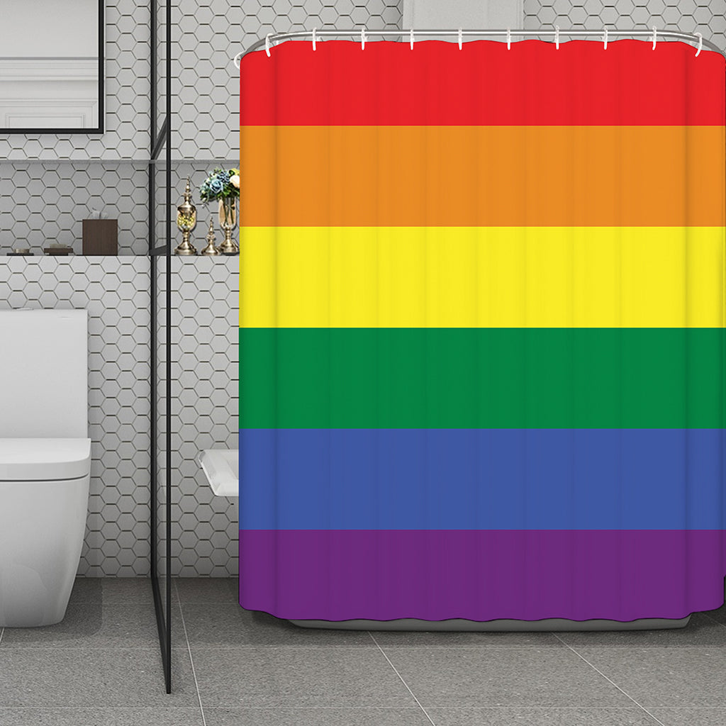 LGBT Pride Rainbow Striped Print Polyester Shower Curtain