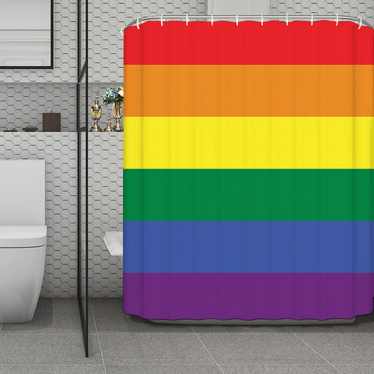 LGBT Pride Rainbow Striped Print Polyester Shower Curtain