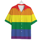 LGBT Pride Rainbow Striped Print Rayon Hawaiian Shirt