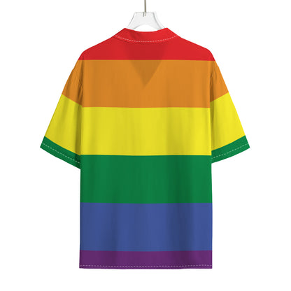 LGBT Pride Rainbow Striped Print Rayon Hawaiian Shirt