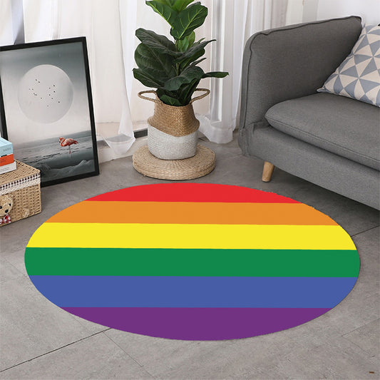 LGBT Pride Rainbow Striped Print Round Rug