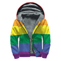 LGBT Pride Rainbow Striped Print Sherpa Lined Zip Up Hoodie