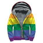LGBT Pride Rainbow Striped Print Sherpa Lined Zip Up Hoodie