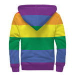 LGBT Pride Rainbow Striped Print Sherpa Lined Zip Up Hoodie