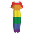 LGBT Pride Rainbow Striped Print Short Sleeve Long Nightdress
