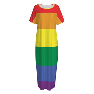 LGBT Pride Rainbow Striped Print Short Sleeve Long Nightdress