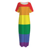 LGBT Pride Rainbow Striped Print Short Sleeve Long Nightdress