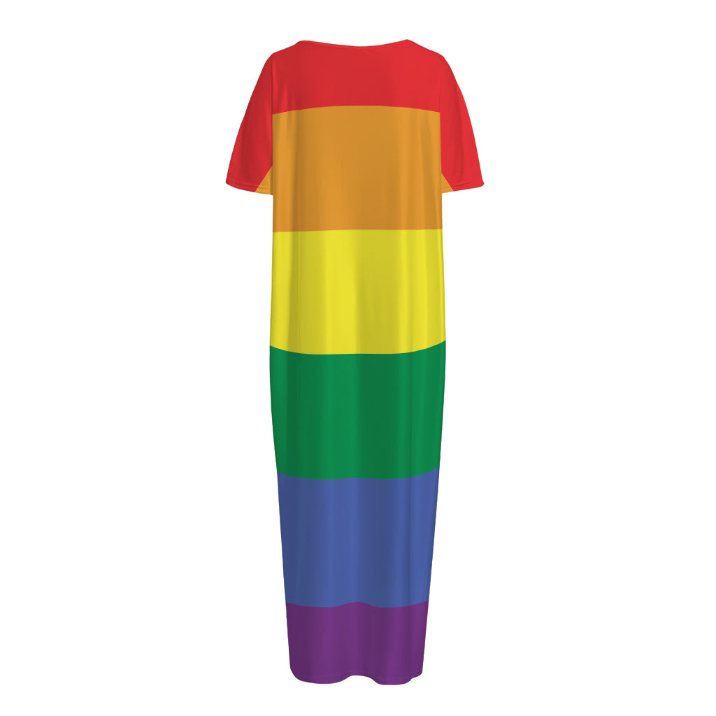 LGBT Pride Rainbow Striped Print Short Sleeve Long Nightdress