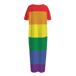 LGBT Pride Rainbow Striped Print Short Sleeve Long Nightdress