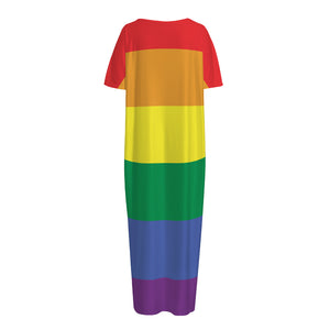 LGBT Pride Rainbow Striped Print Short Sleeve Long Nightdress