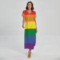 LGBT Pride Rainbow Striped Print Short Sleeve Maxi Dress