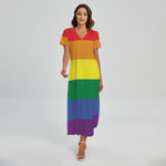 LGBT Pride Rainbow Striped Print Short Sleeve Maxi Dress
