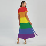 LGBT Pride Rainbow Striped Print Short Sleeve Maxi Dress