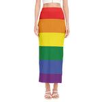 LGBT Pride Rainbow Striped Print Side Slit Maxi Skirt