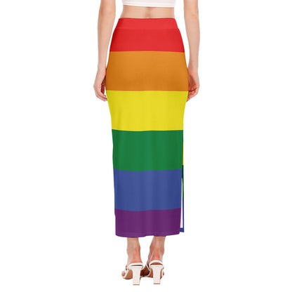 LGBT Pride Rainbow Striped Print Side Slit Maxi Skirt