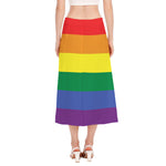 LGBT Pride Rainbow Striped Print Side Slit Midi Skirt