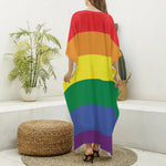 LGBT Pride Rainbow Striped Print Silk V-Neck Kaftan Dress