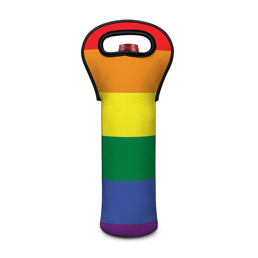 LGBT Pride Rainbow Striped Print Single Neoprene Wine Tote