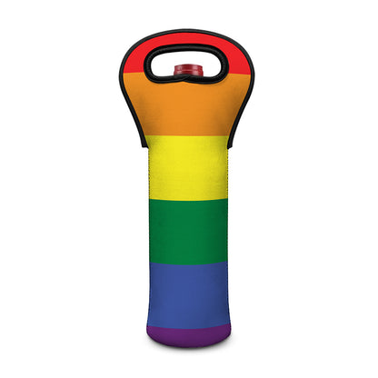 LGBT Pride Rainbow Striped Print Single Neoprene Wine Tote