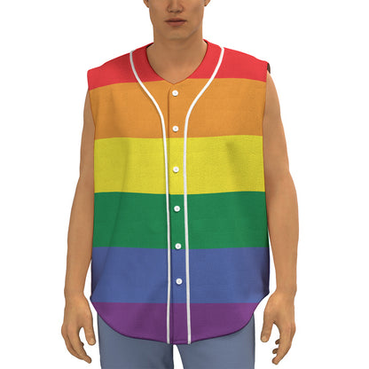 LGBT Pride Rainbow Striped Print Sleeveless Baseball Jersey