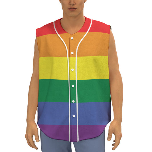 LGBT Pride Rainbow Striped Print Sleeveless Baseball Jersey