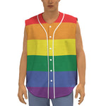 LGBT Pride Rainbow Striped Print Sleeveless Baseball Jersey