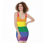 LGBT Pride Rainbow Striped Print Sleeveless Bodycon Dress