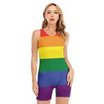 LGBT Pride Rainbow Striped Print Sleeveless One Piece Swimsuit