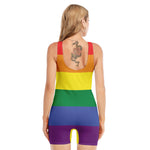 LGBT Pride Rainbow Striped Print Sleeveless One Piece Swimsuit