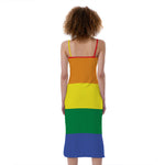 LGBT Pride Rainbow Striped Print Slim Fit Midi Cami Dress
