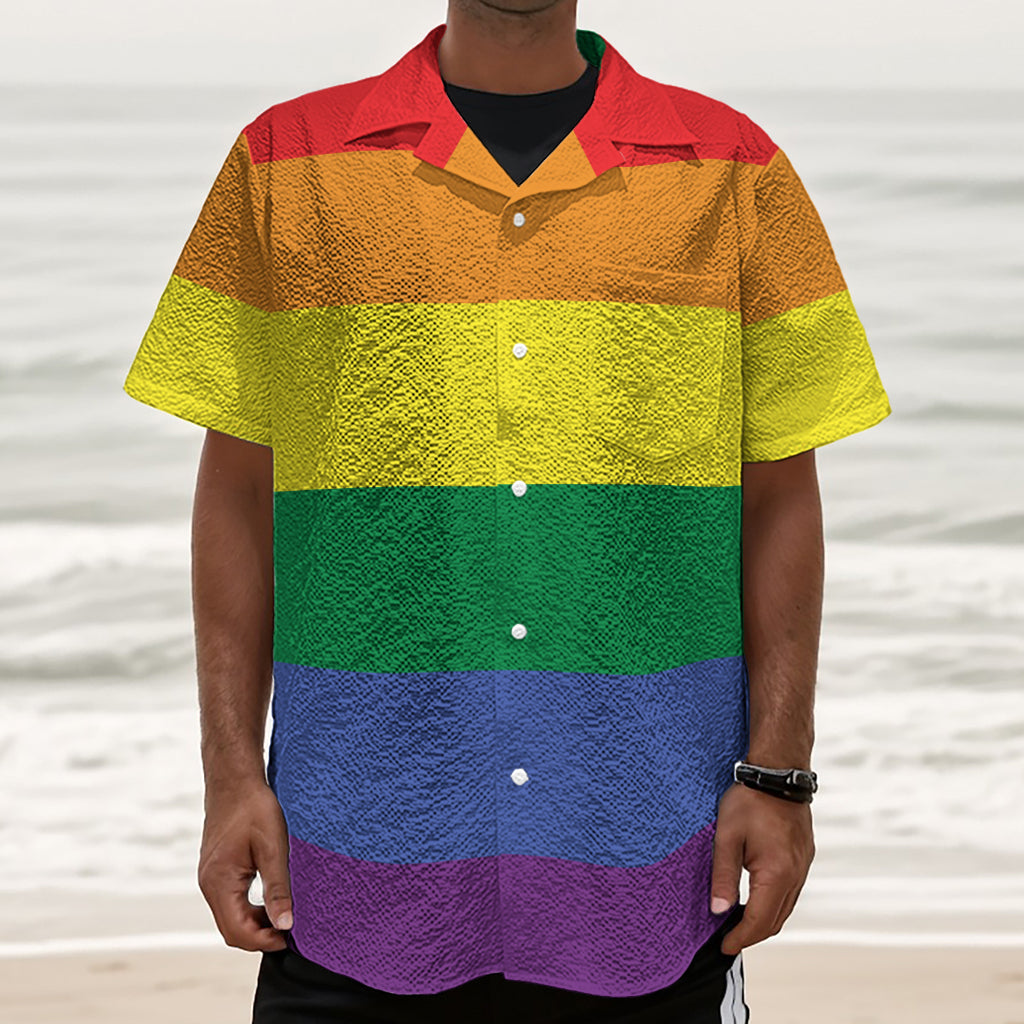 LGBT Pride Rainbow Striped Print Textured Short Sleeve Shirt