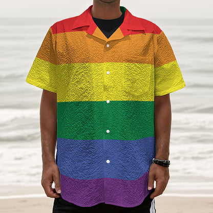 LGBT Pride Rainbow Striped Print Textured Short Sleeve Shirt