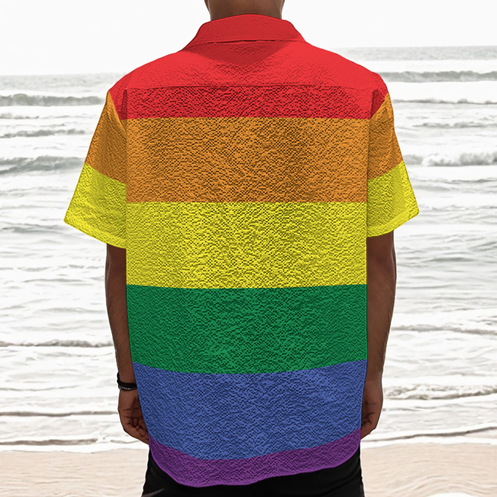 LGBT Pride Rainbow Striped Print Textured Short Sleeve Shirt