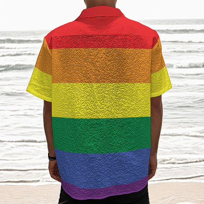 LGBT Pride Rainbow Striped Print Textured Short Sleeve Shirt