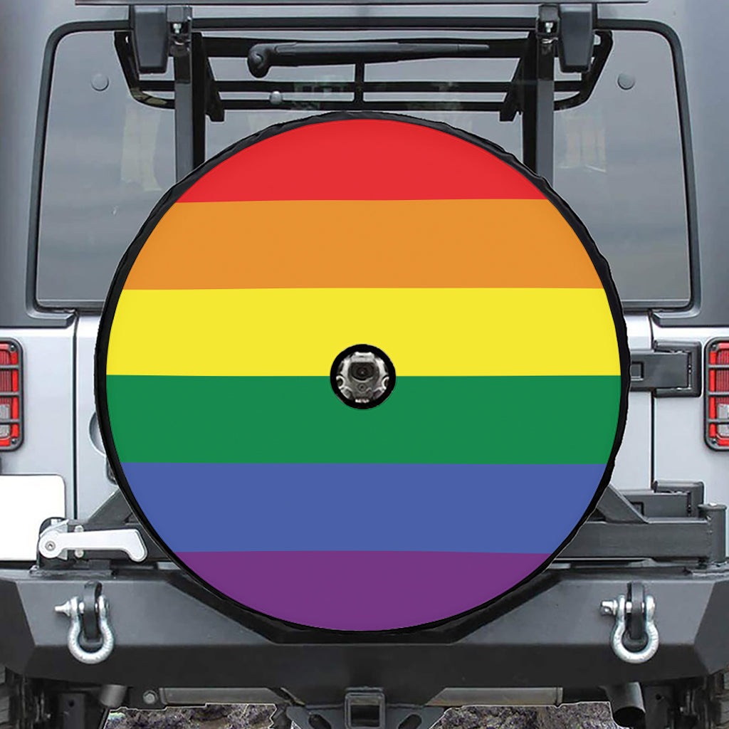 LGBT Pride Rainbow Striped Print Tire Cover With Camera Hole