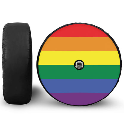 LGBT Pride Rainbow Striped Print Tire Cover With Camera Hole